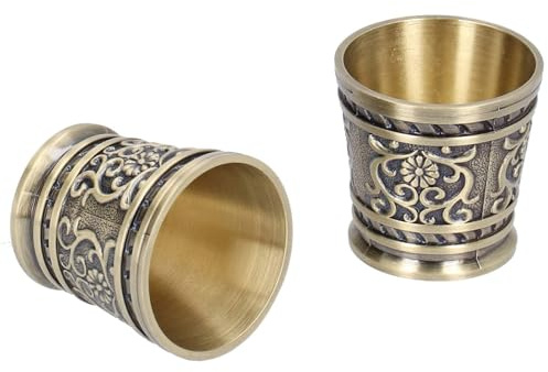 4 Stücke Vintage Metall Schnapsgläser, 20 ml Gravur Blumenmuster Wein Schnapsglas Geprägte Weingläser Metall Wein Likör Tasse Weinbecher Whisky Cup Trinken Retro Ägyptische Brille für Cocktail