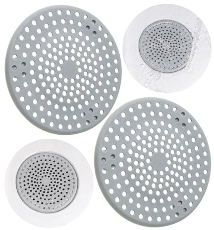 Spülbecken Abflusssieb, 2 Stück, in Grau, aus TPR, Ø 11 cm, mit 3 Saugnäpfen für festen Halt, für Spüle Abflüsse bis Ø 70 mm, Ablaufsieb nur für Standard Küchenspülen OHNE Siebkörbchen Abflussgarnitur