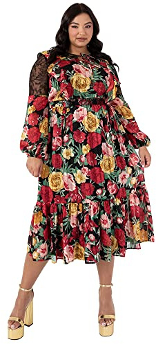 Lovedrobe Dam plus storlek klänning dam midi aftonklänning rosor storlek 22, Blommor, 48 SE