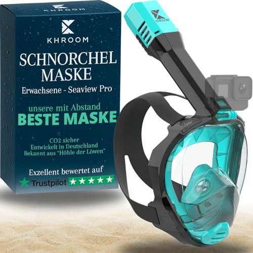 Khroom snorkelmask vuxen helmask absolut CO2 säker | Vår BÄSTA dykmask Seaview Pro för snorkling | helmask snorkelmask | snorkling set alternativ (S/M, turkos)
