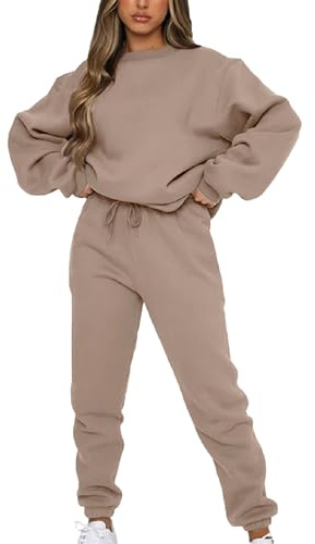 amropi Trainingsanzug Damen Pullover Sweatshirt und Jogginghose Warm Vlies Kleidungsset (Braun,S)