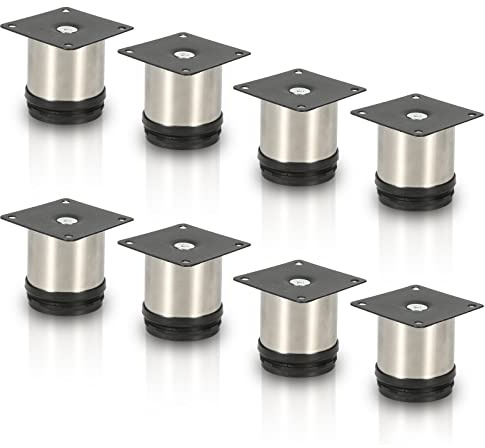 Gimisgu Edelstahl Möbelfüße 8er Set,Runde Möbelfuß Sockelfuß,Höhe 50mm,Höhenverstellbar:15mm,Belastbar bis 250 Kg,Geeignet für Sofa, Bett, Nachttisch, Schrank