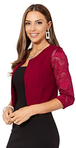 KRISP Bolero Coprispalle Donna Elegante Cerimonia Giacca da Sposa Manica Corta in Pizzo, Vino (9330), 52, 9330-WIN-20