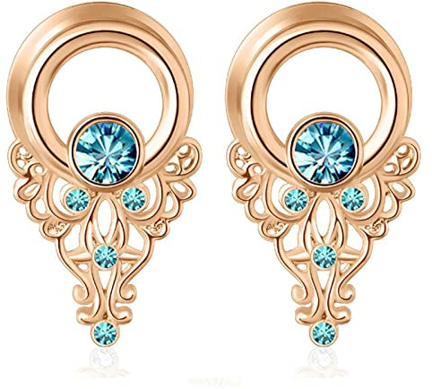 Gualiy 2 STK Tunnel Plug Edelstahl, Flesh Tunnel Plug 6-16mm Blume mit Zirkonia Tunnel Piercing Set