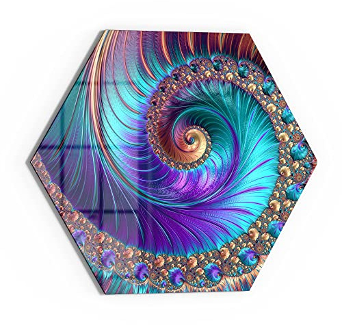 DEQORI Glasbild Echtglas | Motiv Fantasievolle Farbspirale | sechseckig einteilig 55x47,6 cm | schöne Dekoration | Wandbild für Wohnzimmer, Schlafzimmer, Flur & Küche | moderne Wanddeko