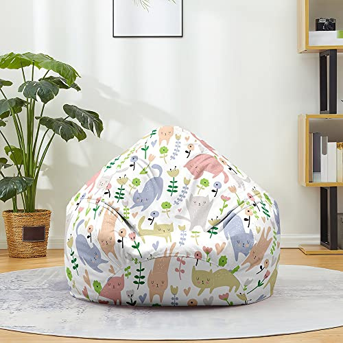 FANSU Pouf Poire sans Remplissage, Pouf pour Enfant Ado Adulte, Pouf Salon Chambre Soft, 3D Chat Imprimer Sac Haricots, Polyvalent Pouf de Rangement (90x110cm,Chaton Mignon)