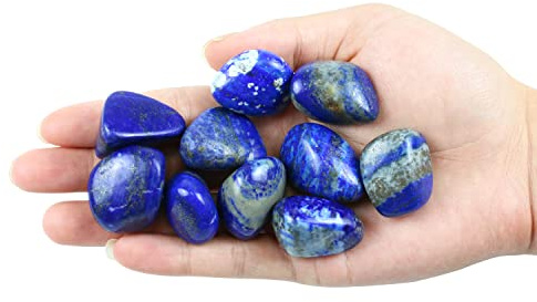 Namzi 10 förpackningar med brasilianska tumlade polerade naturliga Lapis Lazuli-kristaller, kristaller och helande stenar för Wicca, Reiki, helande energi, chakrastenar, trolldomstillbehör (0,5 LB)