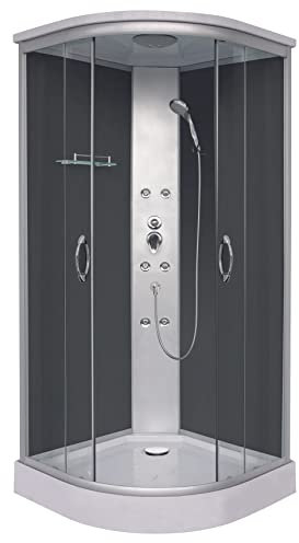 Cabina doccia completa PUNTO BLACK 90 x 90 x 215 cm, doccia con testa e doccetta, 6 getti massaggianti, con piatto doccia, 2 ante scorrevoli, vetro posteriore nero, doccia completa