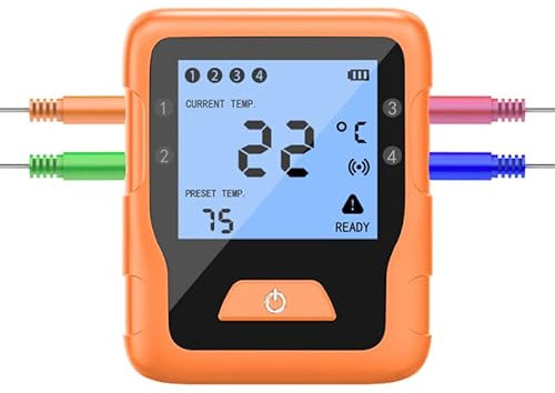 TKMARS Grillthermometer Bluetooth Grill Thermometer Digital 70 M Anschlussbereich mit 4 Sonden, Kostenlose App, Starker Rückenmagnet, Geeignet Für Fleisch, Ofen, Steak, Küche, Ios/Android Kompatibel
