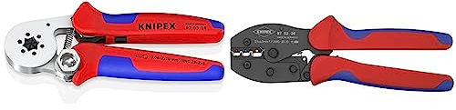 Knipex Selbsteinstellende Crimpzange für Aderendhülsen mit Seiteneinführung verchromt & PreciForce® Crimpzange brüniert, mit Mehrkomponenten-Hüllen 220 mm 97 52 36