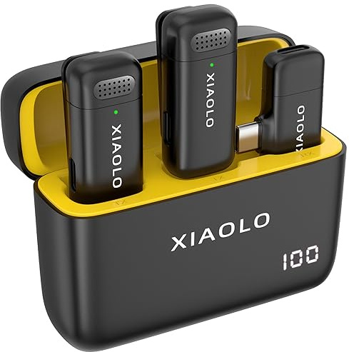 XIAOLO Micro cravate sans fil pour Téléphones Android,microphone à pince à réduction de bruit pour un enregistrement audio clair pour les vlogs,interviews (Type-C Port, yellow)