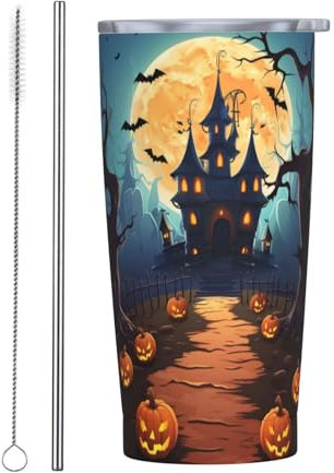 Vasos personalizados, tazas de acero inoxidable personalizadas de 20 onzas, taza de café de viaje aislada con tapa y botella de agua con pajita, regalo personalizado para familiares amigos, Halloween,