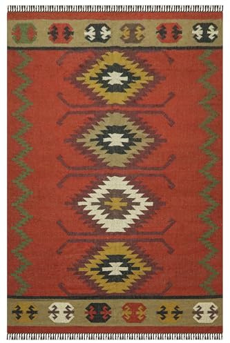 Wendbarer Kilim-Teppich, 10 x 15 cm, Wolle und Jute, geometrisches Design, mehrfarbig, handgewebt, 0,5 cm dick, flacher Webteppich, für den Innen- und Außenbereich, für Schlafzimmer, Küche