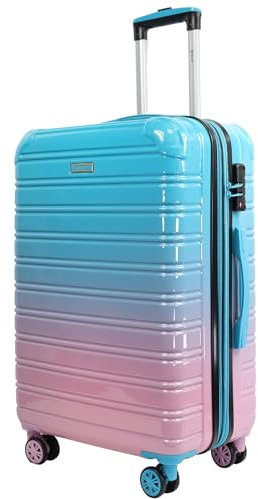 Blade Erweiterbares Handgepäck - Hartschalen Koffer Trolley - Leichter Reisekoffer Handgepäck aus ABS+PC mit TSA Schloss - 4 Spinner Räder Koffer- Rollkoffer (Blau-Pink-XL)