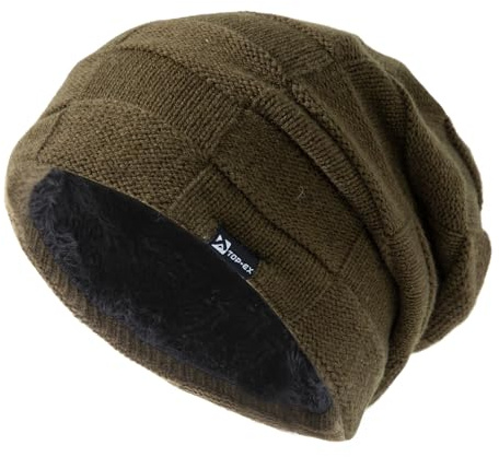 TOP-EX XL/XXL vintermössa för män och kvinnor, stickad mössa med fleecefoder som är varm och bekväm för stora huvuden, 94608A_Armégrön, one size