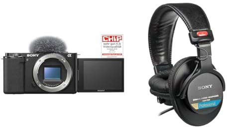 Sony Alpha ZV-E10 | APS-C spiegellose Wechselobjektiv-Vlog-Kamera (schwenkbarer Bildschirm für Vlogging, 4K-Video, Echtzeit-Augen-Autofokus), Schwarz & MDR-7506 Studio-Kopfhörer geschlossen