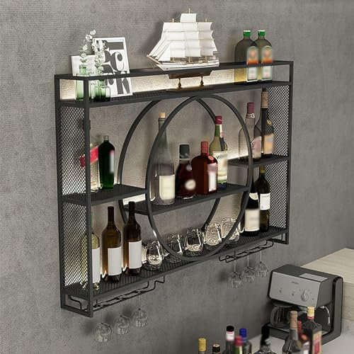 GXQFC Metall Flaschenständer, Flaschenregal Flaschenhalter Wandregal Weinregalschrank Aus Metall Weinregal für Die Bar Wandbar Wand Küchenregal für Restaurant Bar(Size:120 * 15 * 80cm,Color:Schwarz)