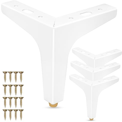 La Vane 4er Set Metall Möbelfüße (13cm Höhe) Weiß - Diamant-Dreieck Design für Schrank, Sofa, Couch & Regal | Stabile Ersatzbeine mit Schrauben | Einfache DIY Montage