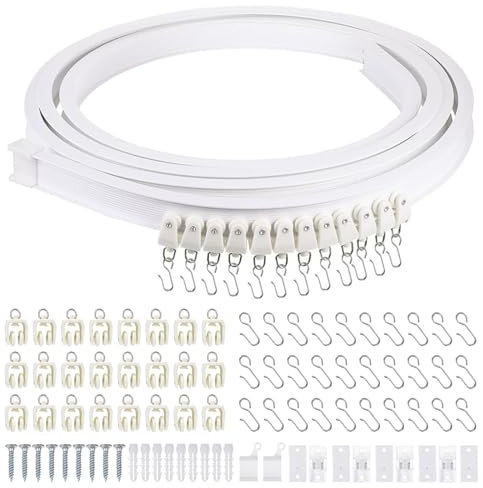 10ft/3M Flexible Decken-Vorhangschiene, Deckenvorhangschienensystem, Gebogene Gardinenschiene, Gebogene Vorhangschiene, Gardinenschiene mit Montage Zubehör, für Duschen Erkerfenster RV Raumteiler