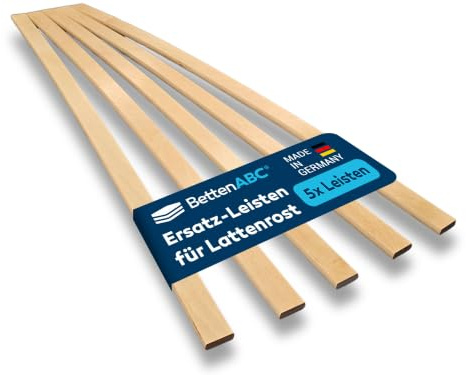 BettenABC – Ersatz Federholzleisten – 5er Set – Länge für 90 cm (880 mm) – Breite 24 mm – für viele gängige Lattenroste geeignet – Farbe Natur - hergestellt aus Schichtholz in Deutschland