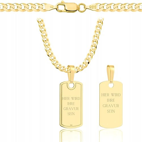 AMAR ketten für herren vergoldet 925/gold 585, personalisierte geschenke männer - Erkennungsmarke mit gravur, militär silber Goldkette massive 3,8 mm, Kreuz Kette 50 cm