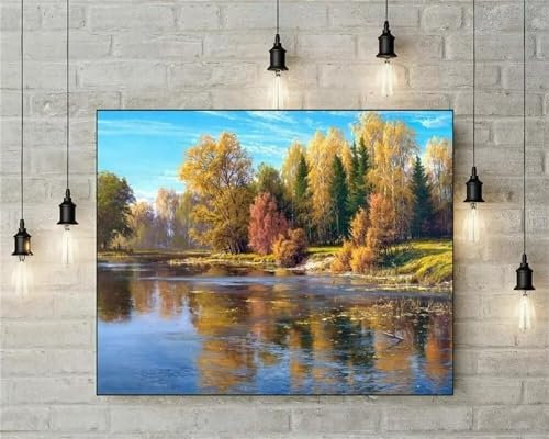 Aimaor Malen Nach Zahlen Erwachsene,Wald-Fluss Paint by Numbers Adult Bastelset Malen-Nach-Zahlen Kinder Anfänger Leinwand Kreativ Set DIY Set Malen nach Zahlen（DIY Frame） 50x65cm
