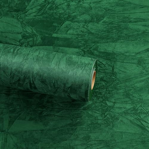 ReWallpaper Selbstklebende Tapete Samt Dunkelgrün 44.5cm×2m Tapete Grün Samtstoff Vintage Beflockt Velour Klebefolie Möbel Stoff für Schranke Schmuckschatulle Liner Rolle Dicke Filzfolie