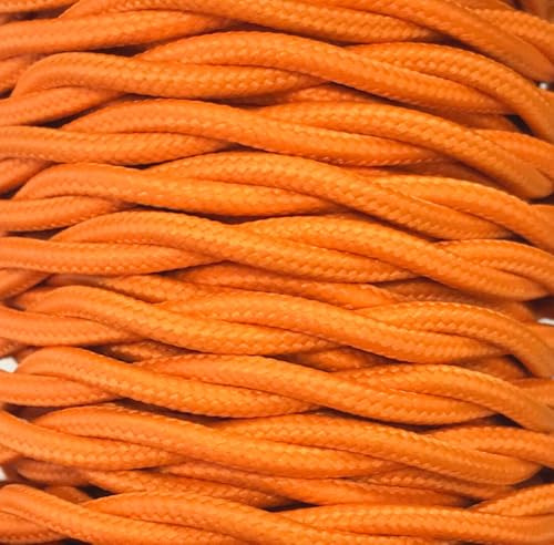 Cable textil trenzado de 5m en color naranja, resistente, flexible; ideal para decoración y conexiones eléctricas.
