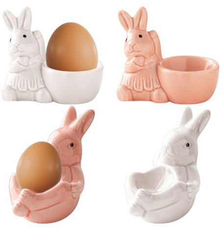Ceramic Egg Cups Set of 4 Cute Rabbit Egg Holders Breakfast Cooking Kitchen Egg Serving Cup Stoneware Dinnerware Set Kitchen Table Decor