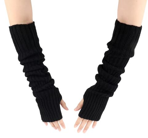 Aeaocvo Winter Armstulpen Damen, Weich Arm Stulpen Schwarz, Fingerlose Gestrickte Handstulpen, 50 cm Lang Arm Warmers Handwärmer für Damen
