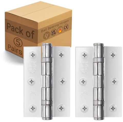 EAI Polished Chrome Door Hinges, 76mm / 3 Inch, 5 Pairs Fire Rated | Internal Fire Door Hinges, Perfect for Wooden Doors, Smooth Operation, Ball Bearing Hinges, Fixings Included