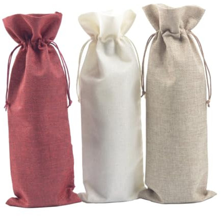 SHOWERORO 3stücke Jute Weinflaschentasche Rotweinflaschentaschen Flaschenhülle Leinen-flaschentasche Weinflaschen Tüten Für Hochzeiten Feiertage Party Geschenke Verpackung
