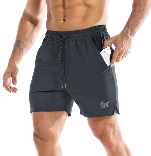 BROKIG Men's Dry Gym Shorts Running Sports Tennis Football L Dark Grey