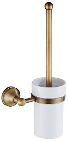 Set scopino per WC in ottone anticato vintage con portabicchieri in ceramica