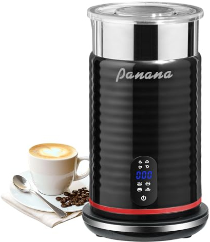 Elektrische Milchaufschäumer, Milchdämpfer mit einem Fassungsvermögen von 320 ml, 4 in 1 - Automatische Milchaufschäumer mit Temperaturanzeige, Milchaufschäumermaschine für Latte Macchiato (Schwarz)