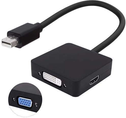 YARHONN Mini DP to HDMI VGA DVI Adapter Thunderbolt Mini Displayport to VGA DVI HDMI 3 in 1 Adapter Converter Male to Female Cable for PC Laptop TV Projector