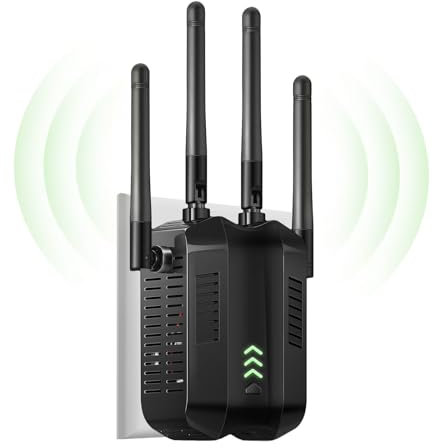 DOBWGXZ WiFi Extender Booster, Internet Booster with Ethernet Port, 4 High-Gain Antennas WiFi Booster Range Extender, Home Wireless Signal Booster, Works with Any WiFi Router