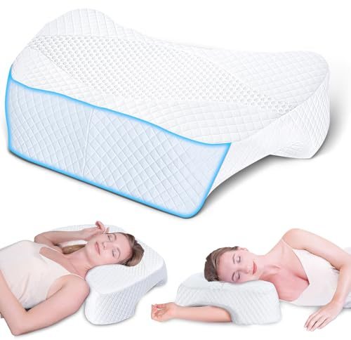 SAHEYER Almohada Dormir de Lado con Hueco Brazo en Espuma de Memoria | Almohada Cervical Multiangular para Cuello y Hombros, para Dormir de Lado, Boca Arriba y Boca Abajo, Blanca