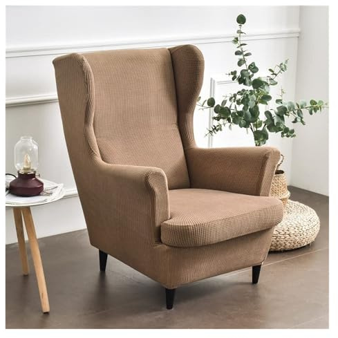 ABZDUNG Housse de Fauteuil à Oreilles Extensible 2 pièces, Couleur Unie, Jacquard épais, Housse de canapé 1 Place Strandmon avec Housse de Coussin, Lavable, for Salon et Chambre à Coucher(Cammello)