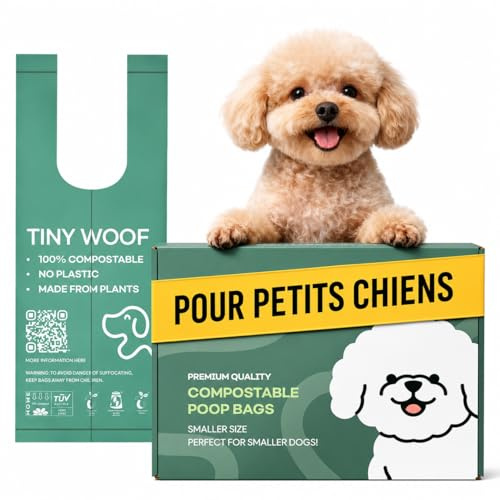 TINY WOOF Bolsas compostables para excrementos con asas, 360 unidades, bolsas de basura para perros pequeños, a prueba de fugas, bloqueo de olores, compostables certificadas, para chihuahuas, caniches
