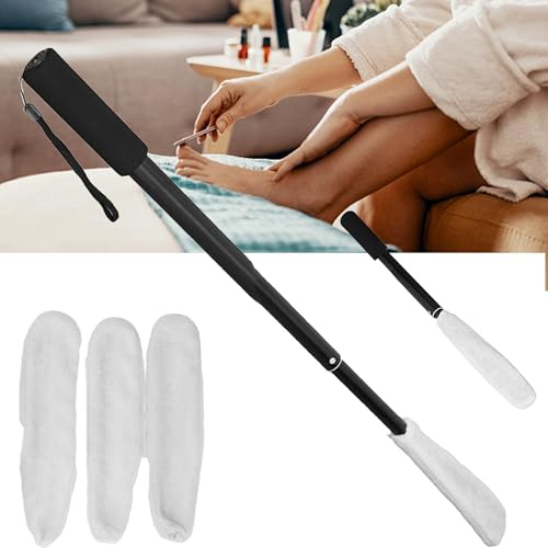 WZCFFF Spazzola per la pulizia delle dita dei piedi, con coperture di asciugatura riutilizzabili, scrubber per piedi in lega di alluminio telescopica, applicatore per lozione a mano lunga per anziani