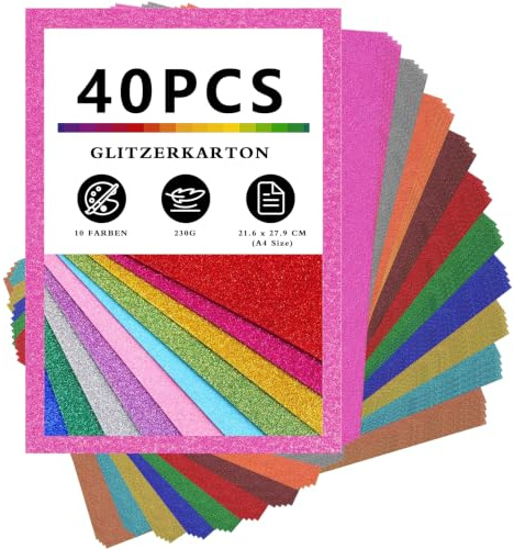 ErShiPing 40 Sheets Glitter Card Stock, A4 Glitter Paper