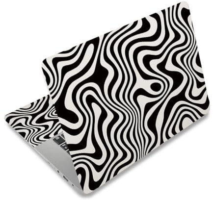 PLIGREAT 15 Inch Black White Classic Pattern Laptop Skin Stickers Cutable Universal Size Fits 12 13 13.3 14 Laptop Removable Waterproof Notebook Art Decals PC Protector Cover Sticker
