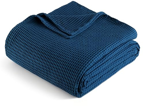 Exclusivo Mezcla 100% Baumwolle Decke Waffeldecke als Bettüberwurf, Weiches Leichtes und Atmungsaktives Baumwolldecke Tagesdecke für Sofa und Bett, Alle Jahreszeiten, 150x200 cm, Marineblau
