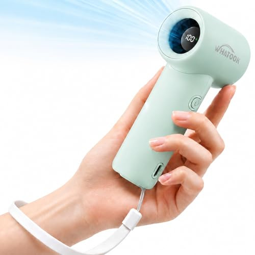 WHATOOK Portable Mini Handheld Fan, 18500 RPM Small Personal Turbo Hand Fan | 5 Speed Fan with LED Display, Ultra Lightweight USB Rechargeable for Travel, Commuting, Makeup, Gifts for Women Men, Cyan