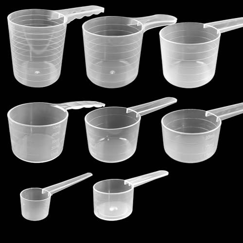 RoyalChic 8 Stück Messlöffel, Dosierlöffel Transparent mit Skala 5g, 10g, 15g, 20g, 25g, 30g, 30g, 50g, Messlöffel Gramm, Abmessen für Backen, Kochen, Proteinpulver, Waschpulver, Waschmittel
