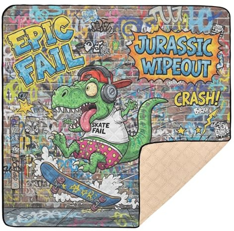 Epic Fail Jurassic Wipeout Large Stylish Baby Playmat for Indoor Outdoor Lightweight Baby Kick Crawling Mat for Baby Kids Toddlers Infants, 50'' x 50''