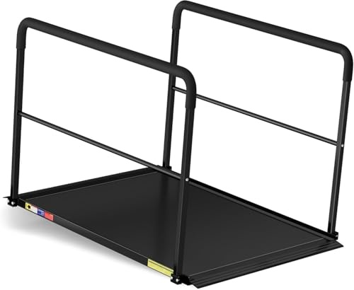 Nelyrho 4FTx33IN Non-Slip Aluminum Wheelchair Ramp with Handrails | Portable seamless threshold ramp for doorways and home steps, 800 lbs capacity, black, easy to set up