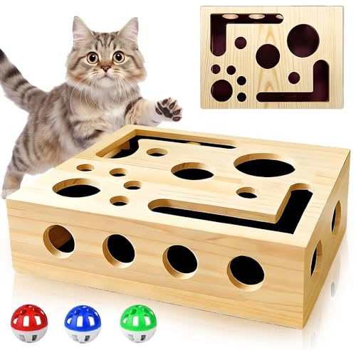 SKJJM Caja de Enriquecimiento de Lima de Uñas para Gatos, Puzzle Rascador para Gatos, Juguete de Enriquecimiento para Gatoses Domésticos,Caja de Madera para Gatoses,Juguete Interactivo(30 x 25 x 8 cm)
