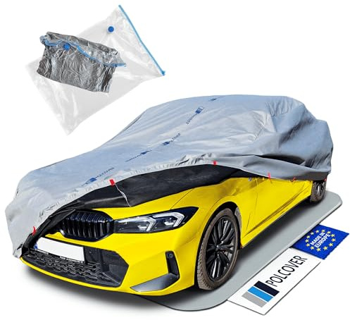 POLCOVER Autoabdeckung Wasserdicht Abdeckplane Auto Atmungsaktiv Sonne, Staub, Hagelschutz, UV-Schutz XXL (502-533 cm) 11 mm Sedan - Autoplane Autohülle Winter & Sommer